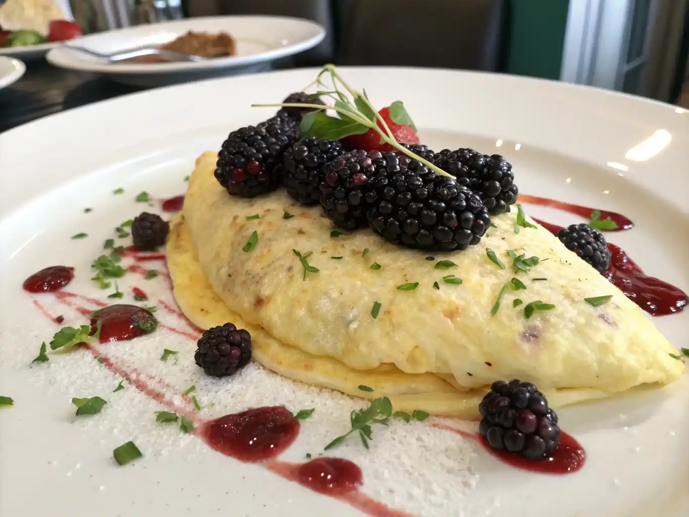 Omletă pufoasă cu topping de mure proaspete